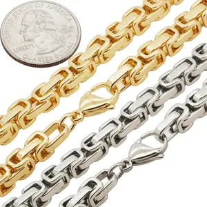 316L Stainless Steel 14k Yellow Gold Plated 6mm Byzantine Chain Necklace Bracelet 8”-24”