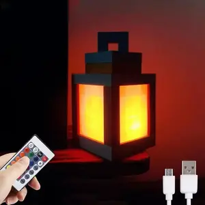 Pixel Lantern Night Light, 16 Color LED Wall Mount Mood Lamp with Remote Control, Rechargeable Bedside Lamp for Boy Room Decor