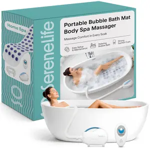 Portable Bubble Bath Mat Body Spa Massager - Waterproof Non-Slip Bubble Bath Mat with Suction Cup Bottom, Motorized Air Pump, And Adjustable Bubble Settings - Remote Control Included