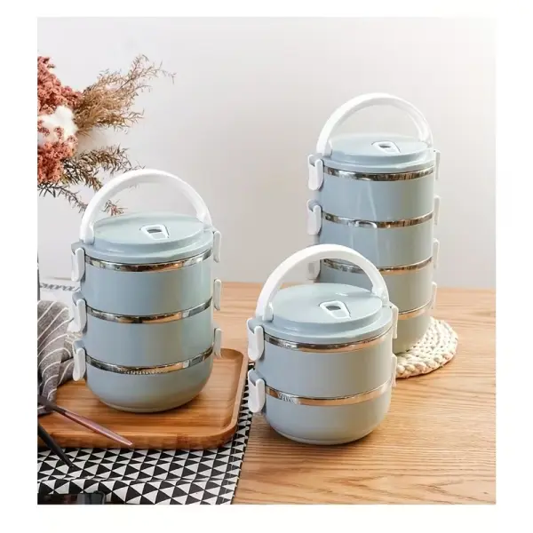 Portable Blue Stainless Steel Insulated Lunch Box (Available in 2, 3, or 4-Tier Options) – Stackable, Compartmentalized Stainless Steel Thermal Lunch/Snack Box for Adults (Suitable for Office, Camping, and Home Use)