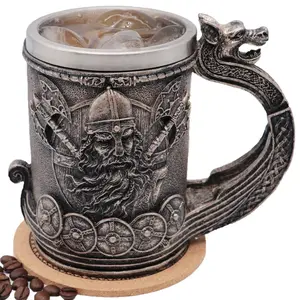 Medieval Viking Mug - Stainless Steel Drinking Tankard with Norse Mythology Design, 18OZ Bath Cups for Men Drinkware Washable Tumbler Ceramic Reusable