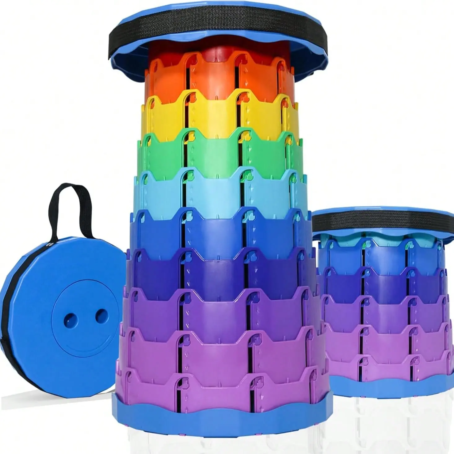 Upgraded Thickened Foldable Stool, Portable Retractable Stool For Fishing, Hiking, BBQ, Parties, And Outdoor Activities (Rainbow/Black)