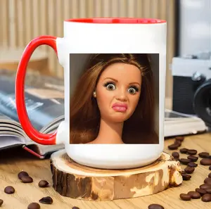 Funny Doll Face Mug, Disgusted Barbie Meme Coffee Cup, Sarcastic Reaction Gift, Weird Humor Tea Cup, Unhinged Meme Mug