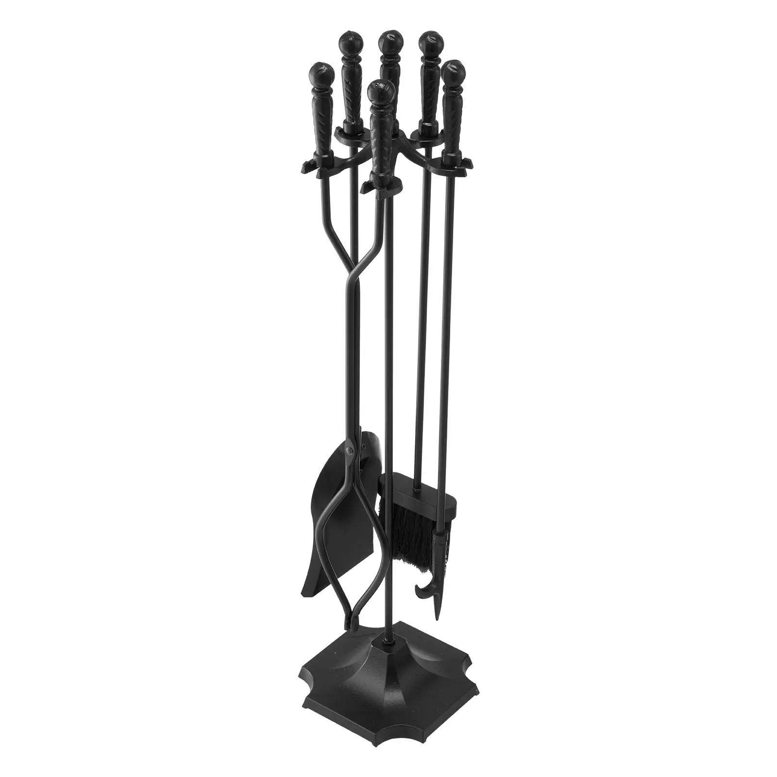 【summerfinds】VEVOR Fireplace Tool Set, 5 PCS Fire Tool Set and Holder with Five-Prong Stand, Tongs, Ash Shovel, Brush, Fire Place Poker, Wrought Iron Fireplace Accessories for Campfire Indoor/Outdoor, Black