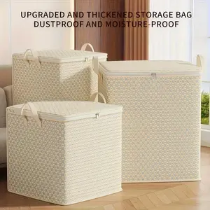 Extra Large Fabric Storage Box with Zipper Closure, Dustproof Moisture Proof, Portable Bedding and Clothing Organizer, High Capacity
