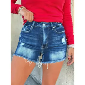 Darla Dark Wash Raw Frayed Denim Shorts