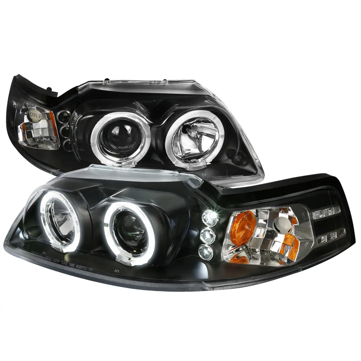 1999-2004 Mustang Dual Halo Projector Headlight Assemblies (Matte Black Housing/Clear Lens) 1999-2004 Mustang Dual Halo Projector Headlight Assemblies (Matte Black Housing/Clear Lens)