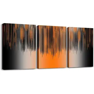 Feelyou 3-Piece 12"x16" Canvas Wall Art - Orange and Black Vintage Abstract Prints, Blush Pink Rust Striped Messy Wall Decor Frames, Farmhouse Room Gift