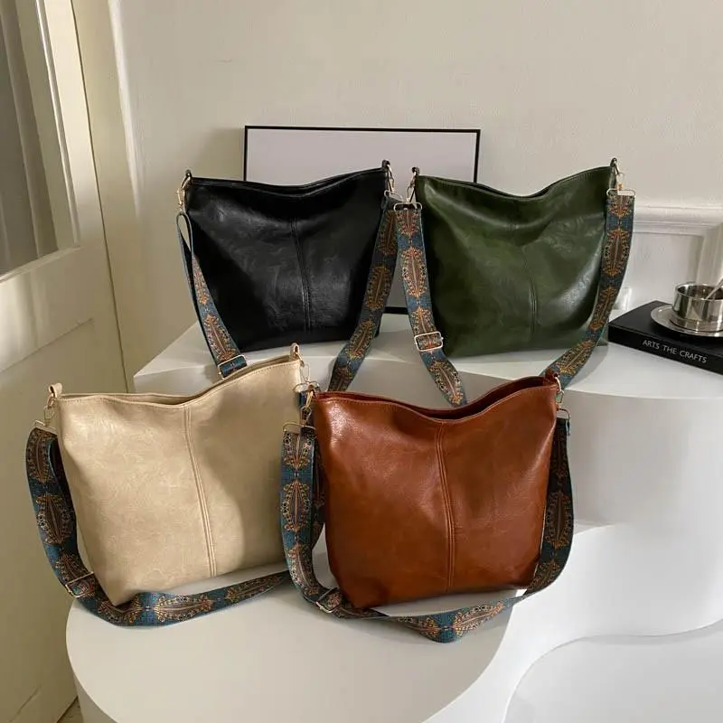 Women's Large-Capacity Multi-Function Plain Wide-Band Casual Messenger Bag, 2024 Popular Niche New-Style Summervibes Stylish Versatile Purse for Women's Tote Bags Category, Casual Messenger Bags, Stylish Versatile Bag