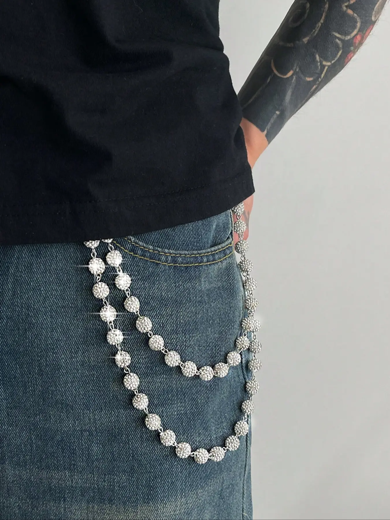 Men's Multi-Layer Crystal Chain Belt, Casual Waist Belt, Buckleless Belt, No Buckle Belts, Luxury Simple Design, Perfect for Pants Decoration, Fashionable Casual Style for All Seasons, Belt Without Buckle, Decorative Belt