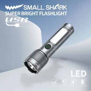 【Z2】Smiling Shark Flashlight Strong Light Rechargeable Outdoor Zoom Long-range Small Straight Tube Home Portable Flashlight