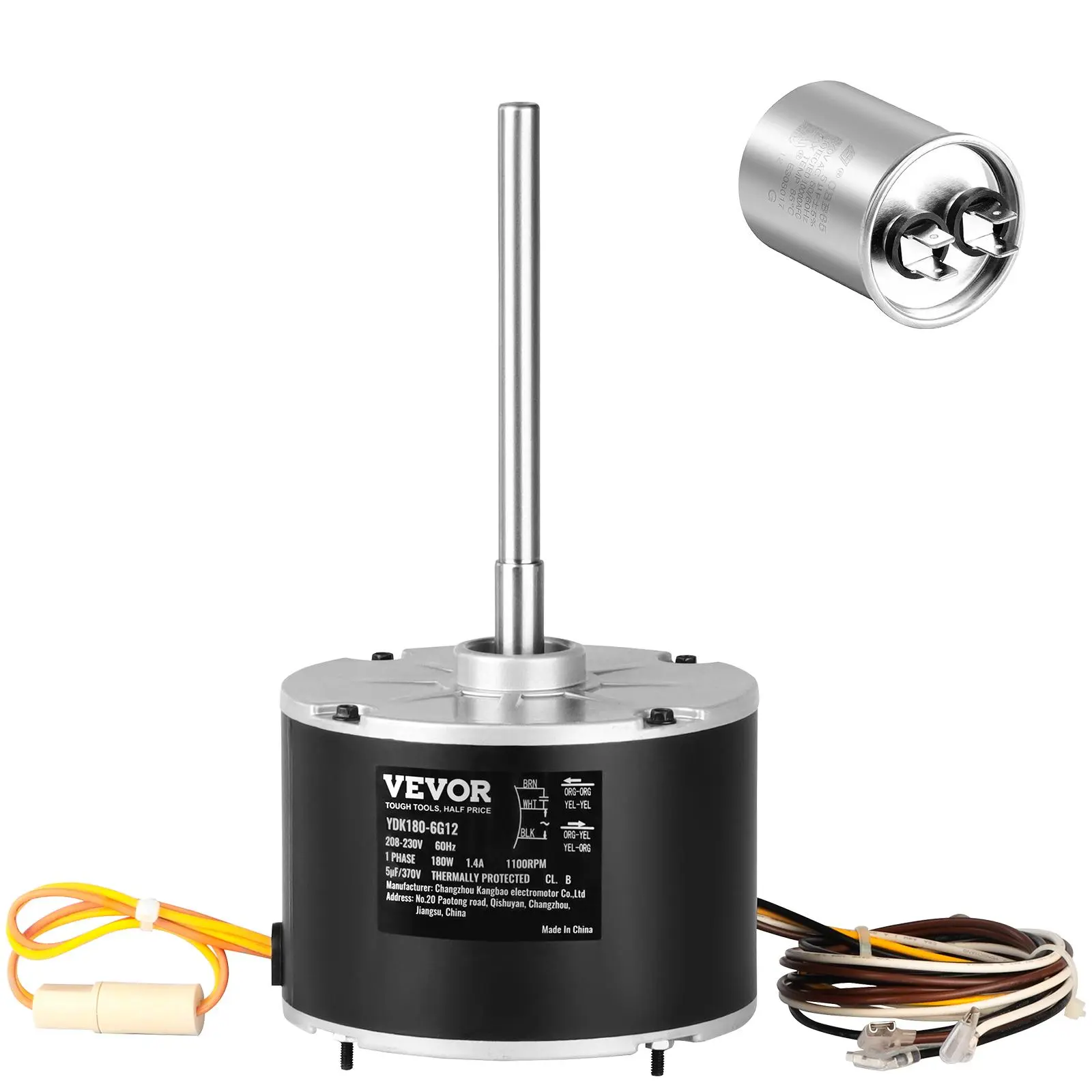 【Backtoschool】VEVOR Condenser Fan Motor 5KCP39EGS070S, 5KCP39EGY823S, 1/4 HP 208-230V, 1100RPM, OEM Standard Upgraded Replacement Condenser Motor Reversible Rotating, Explosion-proof CBB65 5μF/370V Capacitor