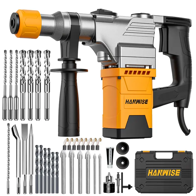 HANWISE 3-in-1 Multifunctional High-power Wired Rotary Hammer Drill, Used For Drilling, Rock Drilling, Demolition, Industrial Grade Electric Drill, Heavy-duty Impact Drill Electric Tool, Suitable For Concrete, Tiles, Walls, Stones, Ergonomic Grip