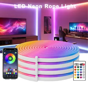 16.4ft LED neon Lights with Remote APP Control IP65 Waterproof Flexible Neon Strip Lights 24V RGB LED Rope Lights for Bedroom Room Outdoors Décor