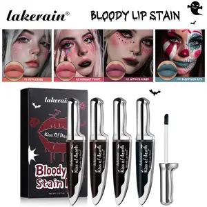 Creepy Cute Lip Makeup Set, 4-Pack Matte Color-Changing & Lip Gloss, Hydrating Lip Stain, Highly Pigmented Waterproof & Smudge-Proof, Long-Lasting Wear for Mysterious Makeup, Suitable for All Skin Tones