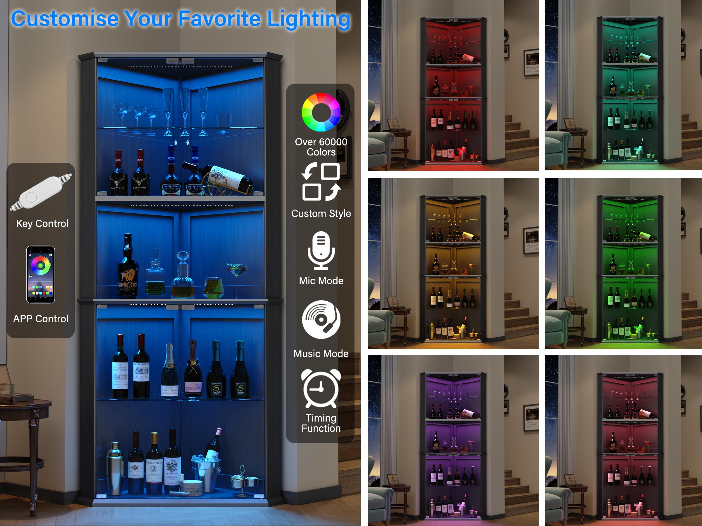 kepptory 71.8" Corner Display Cabinet with LED Lights, 6-Tier Tall Curio Cabinet with Adjustable Glass Shelves&Glass Door, Wine Cabinet for Living Room, Home Bar kepptory 71.8" Corner Display Cabinet with LED Lights, 6-Tier Tall Curio Cabinet with Adjustable Glass Shelves&Glass Door, Wine Cabinet for Living Room, Home Bar