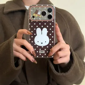 Bottom Polka Dot Miffy Case for Apple iPhone 17 Pro Max, 16 Pro Max, 15 Pro Max, 14 Pro, Creative Fashion Protective Phone Case Cover