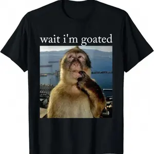 Wait I'm Goated Funny Thinking Monkey Meme Brainrot Gift T-Shirt,Valentine's Day Gift.