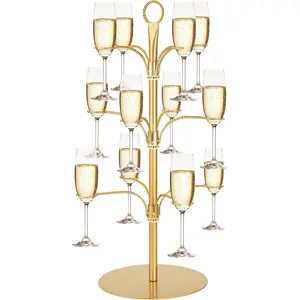 Cocktail Tree Stand for Drinks Champagne Tower Wine Glasses Holder, 3 Tier 12 Holders, Bar Home Drinks Tree Display Suitable for Gin, Cocktails, Champagne, Wine