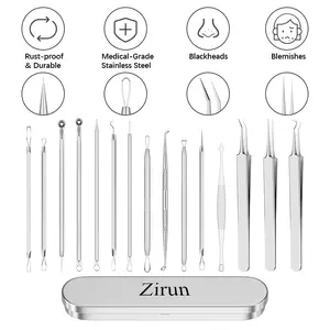 (zirun) Blackhead Removal Tools - 15 Pieces Acne Blackhead Tools, Facial Pore Cleansing, 401 Premium Professional Stainless Steel Acne Pimple Extractor with Metal Box - Skin Care, Facial Cleansing Equipment Popper Kit