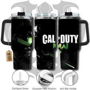 HardTimesMerch - Call of Duty 4: Modern Warfare #1 40oz Handle Tumbler Stainless Steel Travel Mug, Game Inspired Vacuum Insulated Cup, Large Iced Coffee Tumbler, Manga Fighter Drinkware, Gamer Gift for Him Her