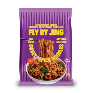 Fly By Jing Sweet + Spicy Instant Noodles 6 Pack – Medium Spicy, Tangy & Sweet, High Protein, Vegan & Non-GMO