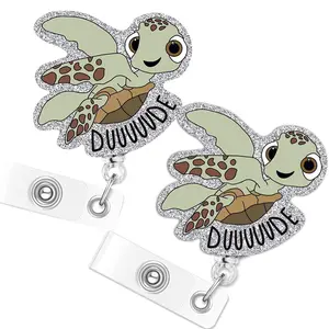 2PCS Funny Turtle Nurse Badge Reel, Cute Work Badge Holder with Retractable Clip, Pediatric Badge Buddy, Nursing Student RN LPN CNA MA Medical Worker Teacher Doctor ID Name Badge Clip Accessories
