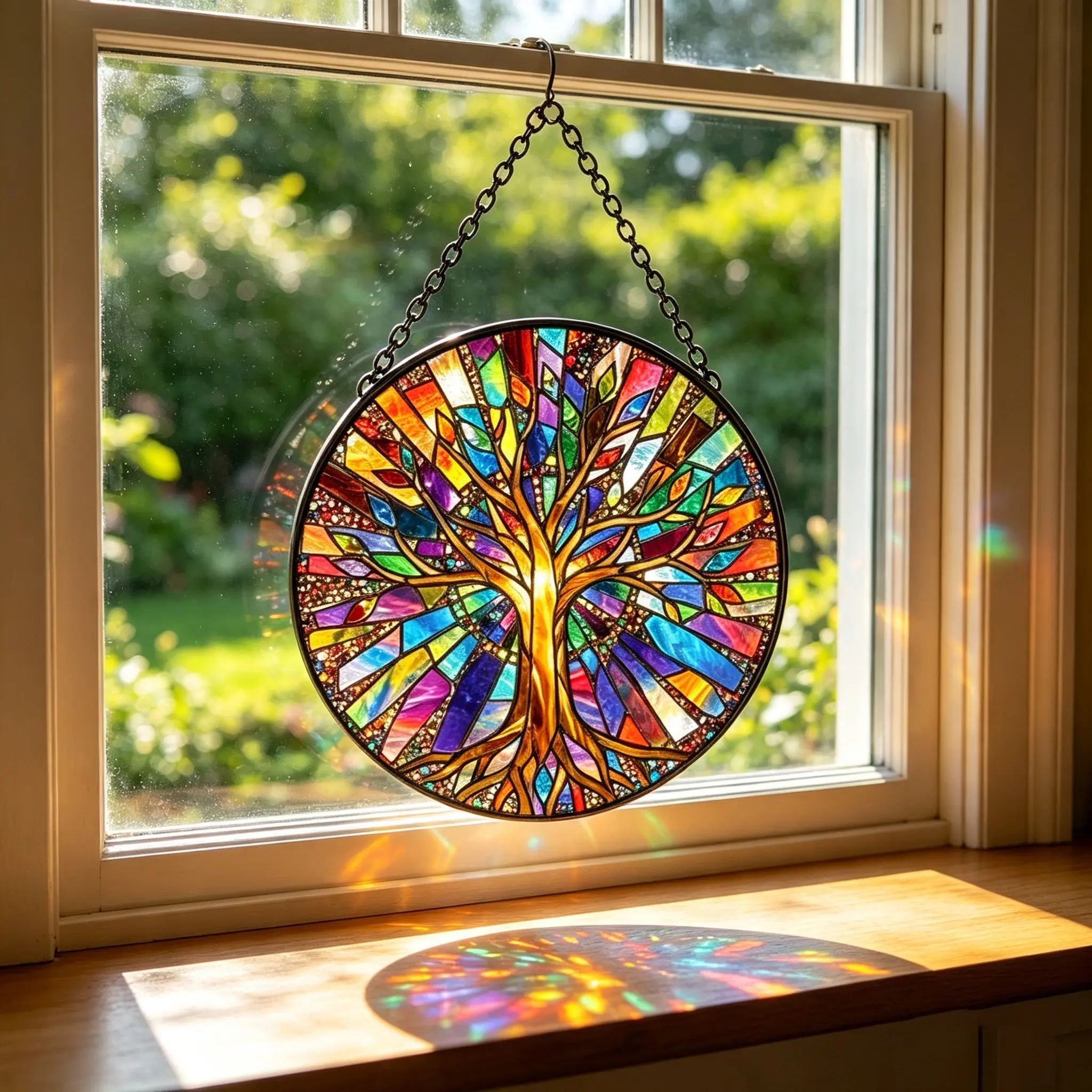 Tree Of Life Stained Glass Window Hanging, Colorful Mosaic Suncatcher, Yggdrasil Nature Wall Art, Spiritual Home Decor Gift