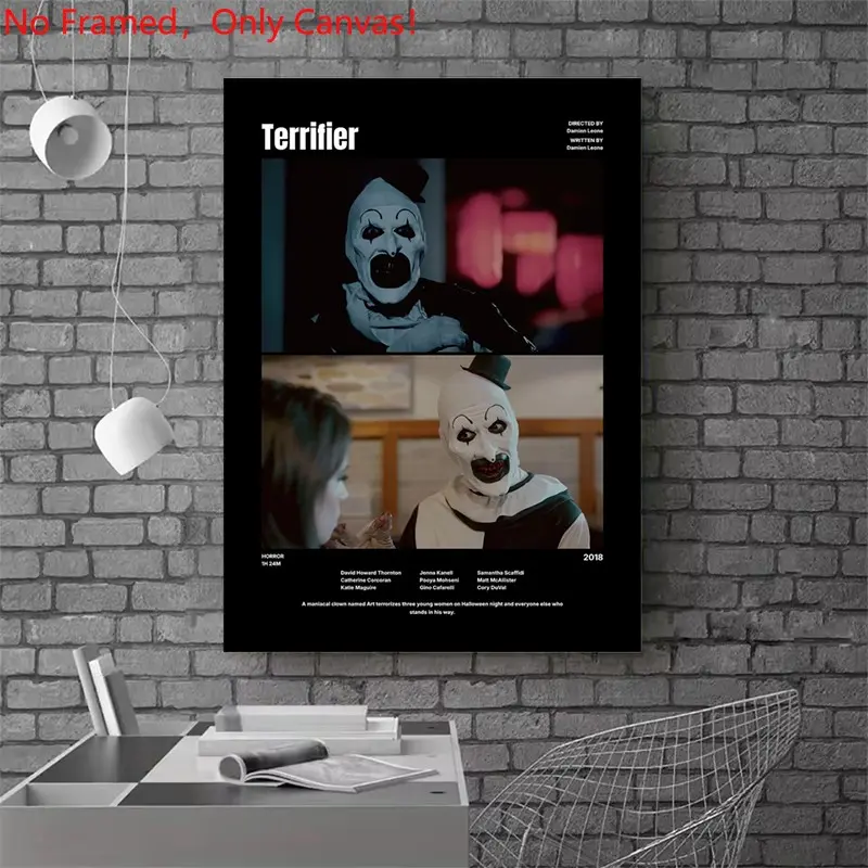 1 piece/set frameless canvas painting print poster, Classic Movie scenes Poster art, Terrifier Movie Poster, Unframed wall art, gift for Movie loves, gift for bedroom, living room, dorm hallway, kitchen, mural, wall decoration, room decor