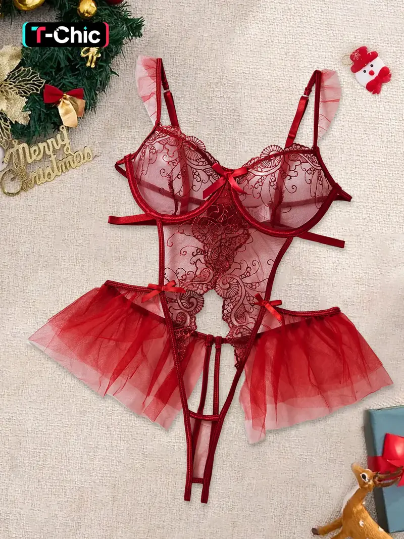Christmas Sexy Lingerie Set, Backless Contrast Lace Design, Fitted Satin  Thin Fabric, Perfect for Halloween & Christmas Celebrations - TikTok Shop