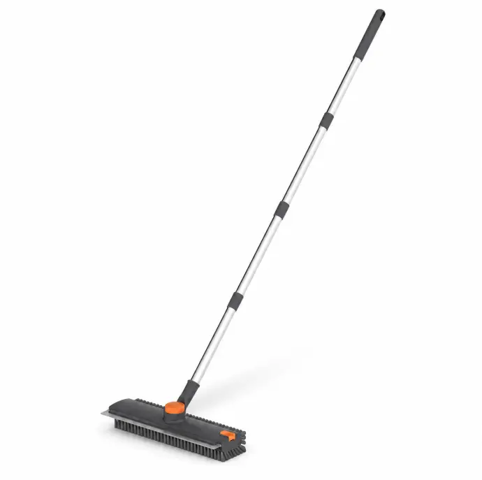 3-in-1 Floor Scrub Brush with Long Handle,Stiff Bristle Floor Scrubber Broom for Deep Cleaning, Tile Grout Bathroom Shower Kitchen Garage Patio Deck, Indoor Outdoor Household Cleaning Tool