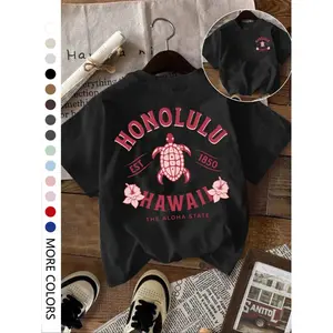 Women's Turtle Print Round Neck Tee, Fashion Casual Crew Neck T-Shirt for Daily Holiday Vacation Outdoor Wear, Ladies Clothes for Summer, Top