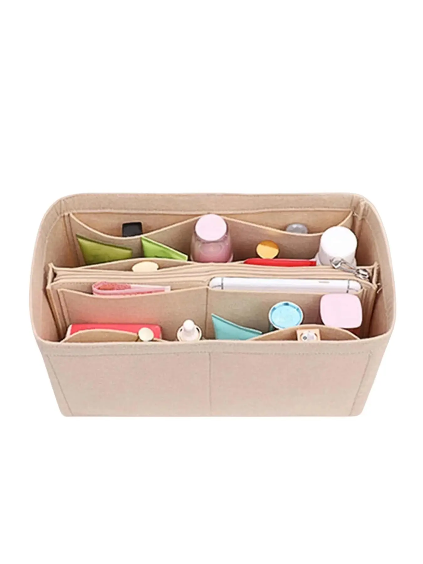 Solid Color Felt Cosmetic Storage Bag, Multi-grid Makeup Organizer Pouch, Zipper Makeup Organizer Pouch, Versatile Storage Bag for Skincare, Lotion, C