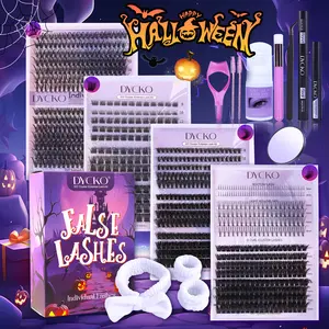 DYCKO Halloween Eyelash Kit - 4 Boxes of DIY Lash Clusters (1014 Pieces in Total), D Curl for Natural to Dramatic Look, Complete Set with Glue, Sealant, Remover, Tweezers, Cleaner, Lash & Cleaning Brushes, Mirror, Applicator, Headband - Ideal for Hallowee