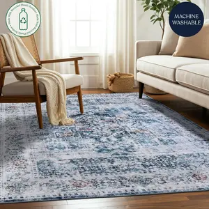 Misty Azure Machine Washable Rug