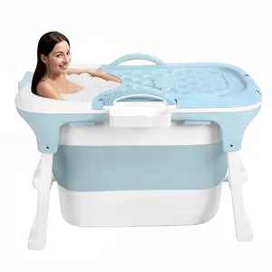 39" Portable Folding Bathtub, Small Foldable Tub with Ergonomic Seat & Massage Roller, Large Collapsible Tub, Freestanding Surround Collapsible Tub, Effortless Foldable Bathtub