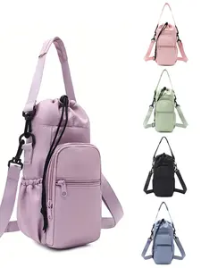Adjustable Shoulder Strap Water Bottle Bag with Thermal Insulated Cover, Crossbody Water Bottle Pouch, Phone Holder, Portable Outdoor Travel Pocket Backpack