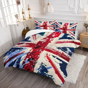 2/3PCS Grunge Union Jack Comforter Set, UK Flag British Quilt, Soft Microfiber Bedding Set with Pillowcase, Vintage Union Jack Printed Bed Set for UK Themed Bedroom, Dorm & British Home Decor
