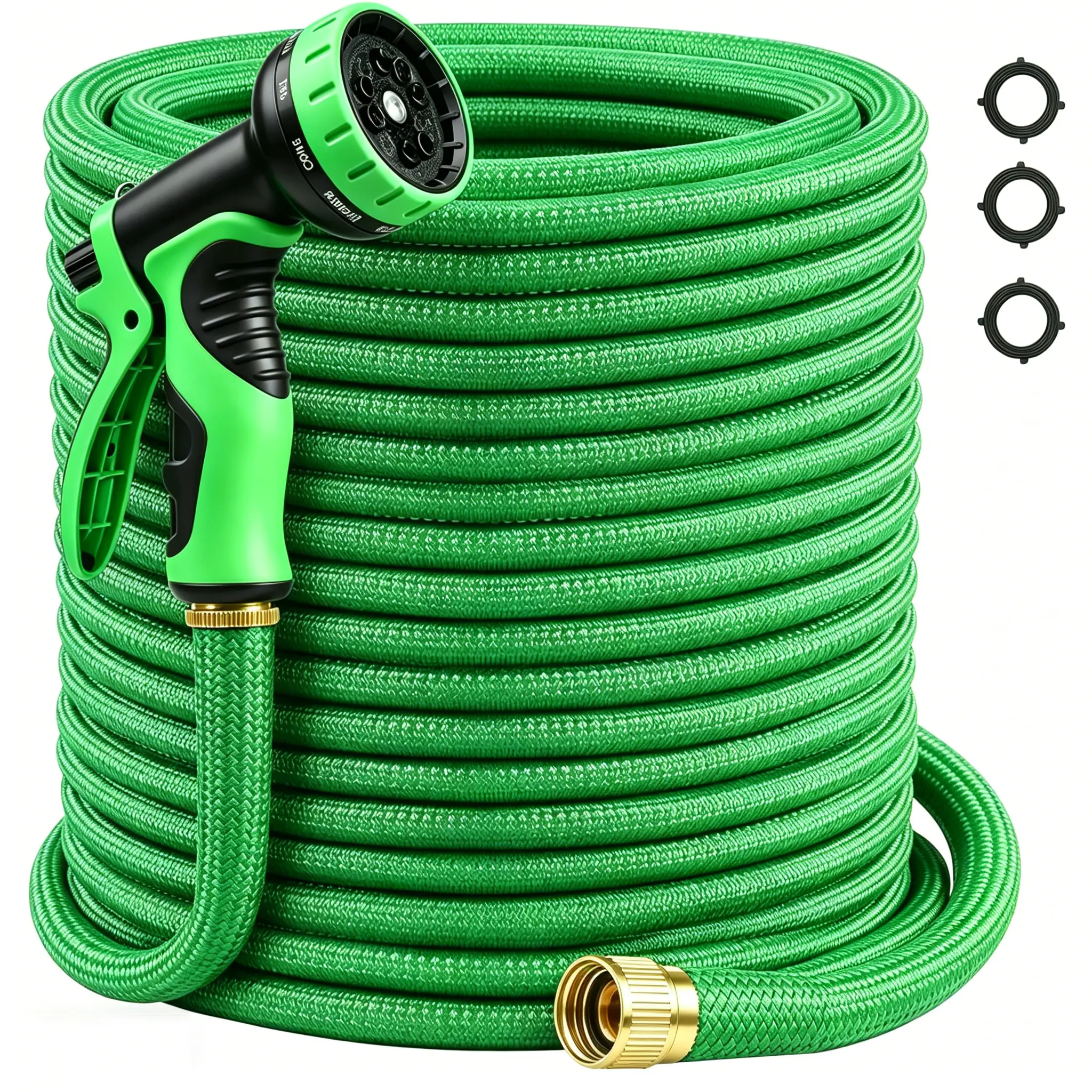 Heavy Duty Garden Hose, 50/75FT Durable Garden Hose, High-Pressure 8-way Spray Nozzle, 3/4 Inch Solid Brass Fittings, Water Hose for Outdoor Watering Gardening Supplies 50FT/75FT, Brass Connectors Summervibes