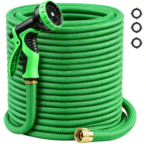 Heavy Duty Outdoor Water Hose with 50ft/75ft/100ft Length, 3/4-Inch Solid Brass Fittings, 8-Way Mist or Jet High Pressure Spray Nozzle, Gardening Tool for Plant Watering, Father’s Day Gift Option toolupgrade