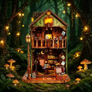 New Arrival Owl Library DIY Dollhouse Kit, Construction Model, DIY Building Model, 3D Wooden Miniature House, Handmade Assembly Craft Decor