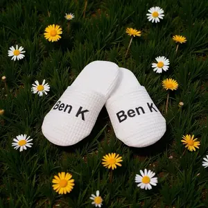 Linen Waffle Weave Bath Unisex Printed Personilized Slippers 2 Pack/4 Slippers