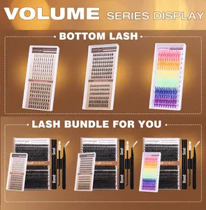 【VOLUME Bundle】Geeneiya Volume Lash Clusters Kit with Bottom Lashes, DIY Lash Extensions and Wispy Bottom Lashes, 80D+100D Eyelash Extension Kit with Black Lash Bond and Seal Waterproof,Lash Tweezers,D Curl Design,DIY at Home Easily