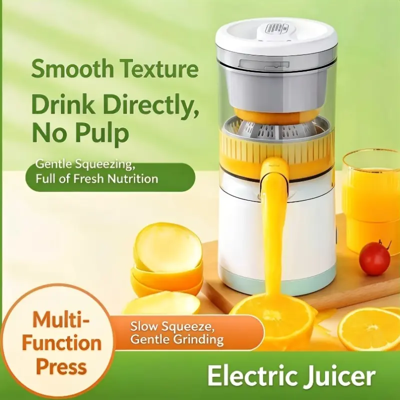 Electric Portable Fruit Juicer with Cleaning Brush - 1-Click Operation, Full Disassembly, Pomace Separation, High Juice Yield, Fast Extraction, Easy Assembly & Cleaning