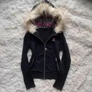 NewGothic Style Hooded Cardigan Letter Print Women's Thickened Winter Coat Fur Collar Design Zipper Jacket