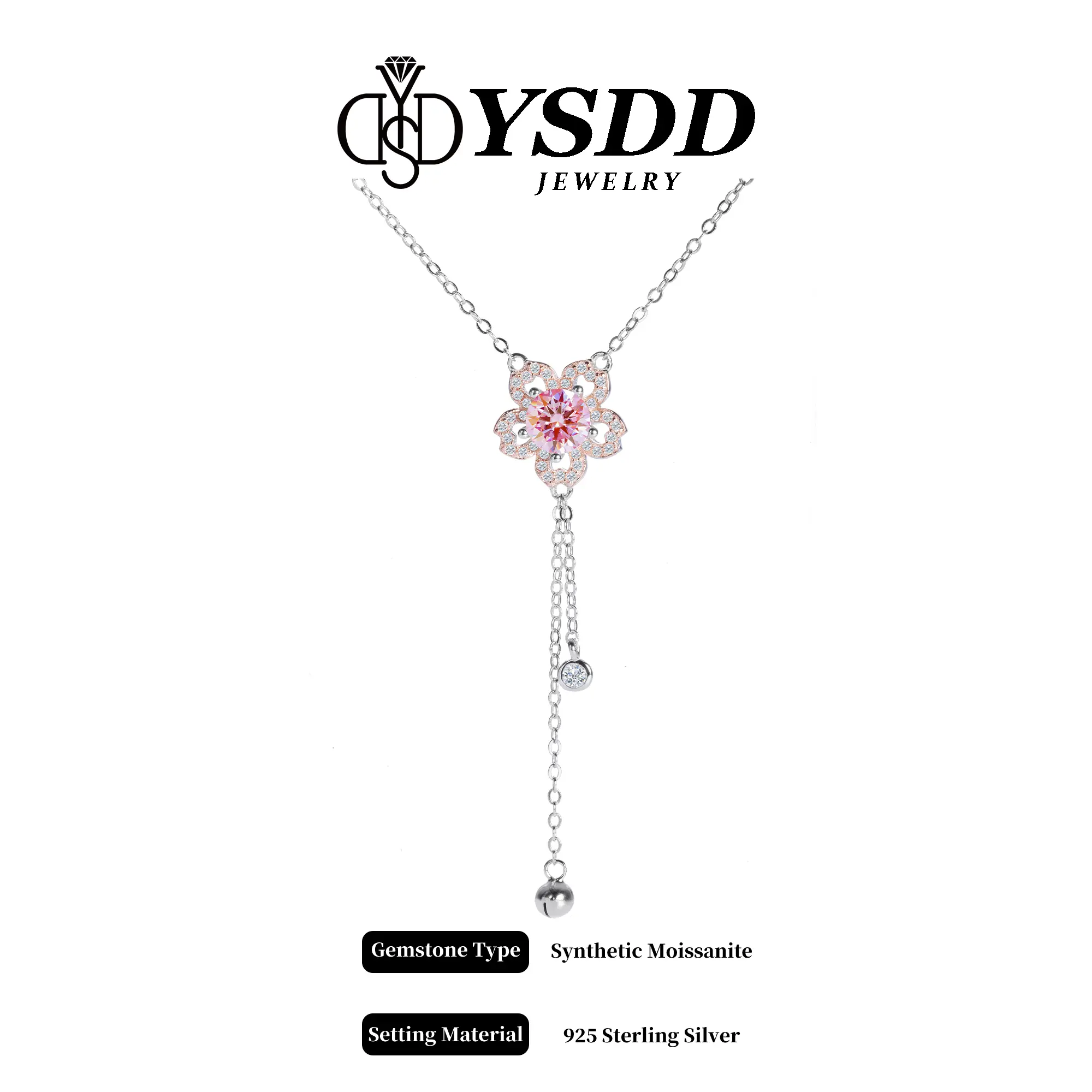 【#600 Spring New Arrival】Sweet 1CT Double-tone Flower Dangling Necklace vvs Synthetic Moissanite Necklace in 925 Sterling Silver
