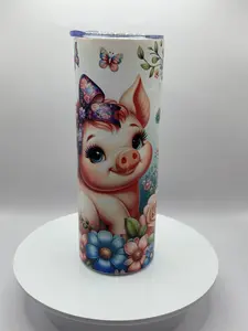 Spring Pig with Flowers 20oz Tumbler Stainless Steel Lid Straw Lightweight
