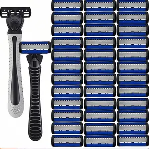 Multicolor 1 Handle 24 Blades & Shaver Storage Box Men's Women's Manual Safety Razor 6-Layer Stainless Steel Hair Removal Razor Blade Replaceable Razor Head Shaving Tool for Men Face Hair Removal Hair Trimmer Barber Supplies