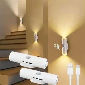 3PCS LED Motion Sensor Light Dimmable USB Rechargeable Night Light with 3 Color Modes for Bedroom Bathroom Stairs Bedside Reading Light Smart Glow Cord-Free Convenience