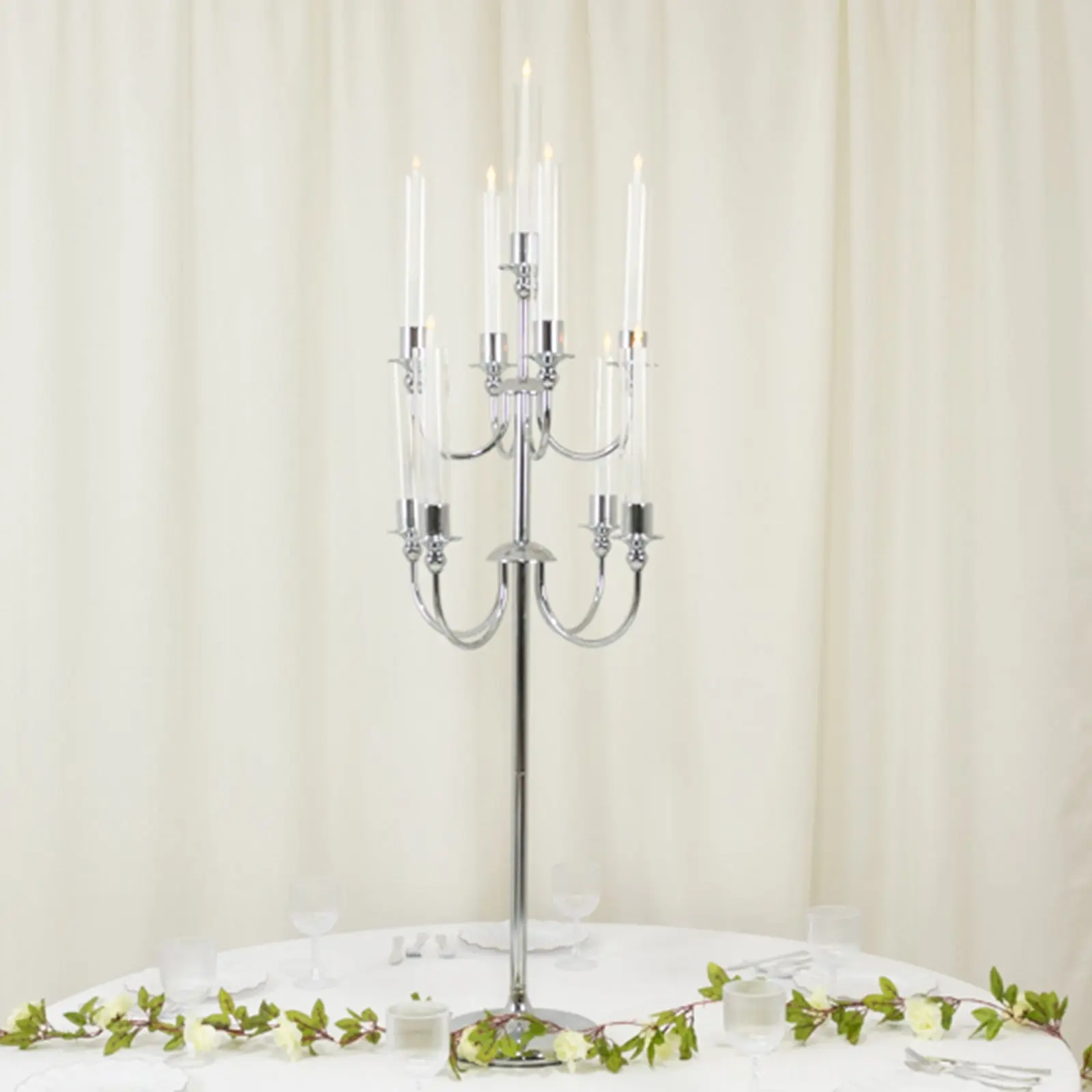 Vintage Silver 46-in Metal Floor Candelabra - 9-Arm Taper Candle Holder, Home Accessories for Weddings, Birthday, Anniversary, Bedroom Room Decor